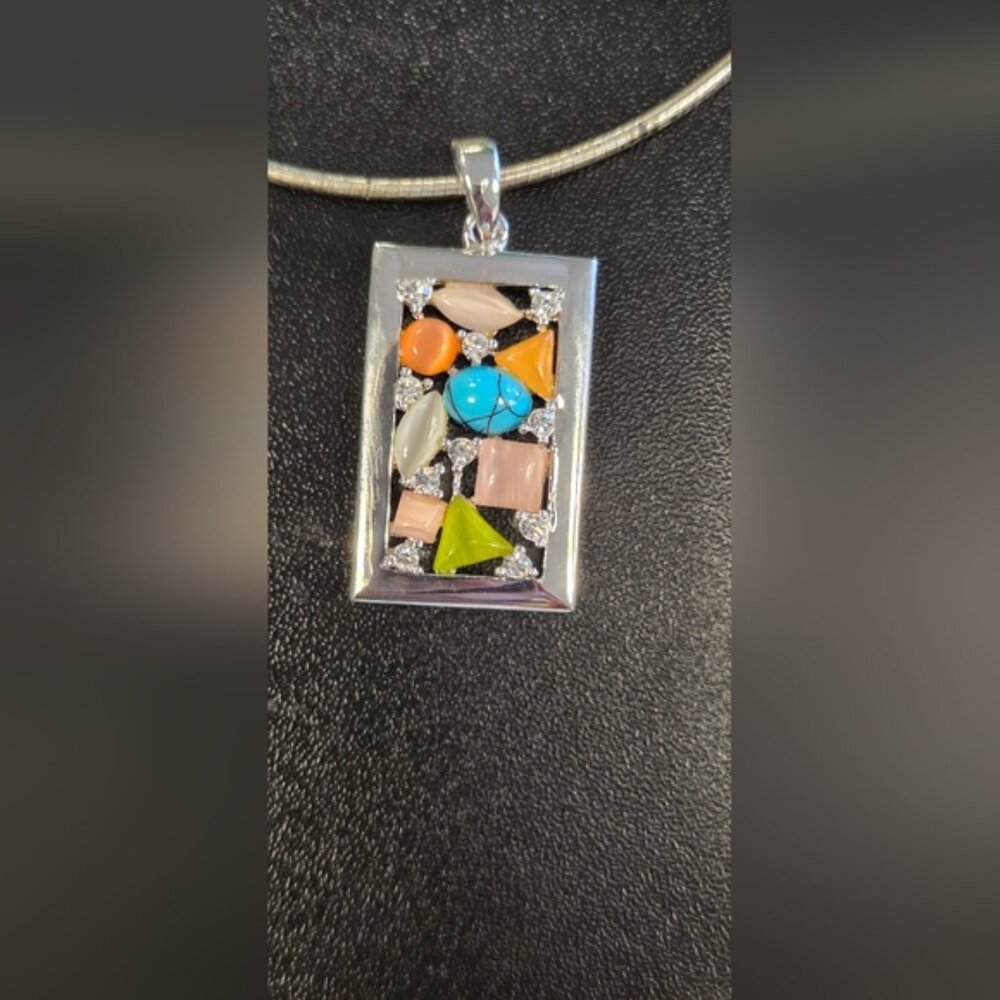 Multicolor Geometric Silver Pendant